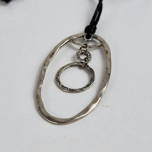 Silpada Sterling Silver Geometric Charm Black Leather Cord Necklace 21.5 In - Picture 3 of 8